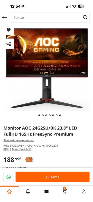 Monitor AOC 24G2SU/BK 23.8 FullHD 165Hz