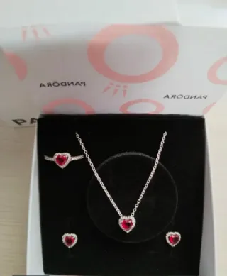 Conjunto Pandora Corazón Rojo y Plata