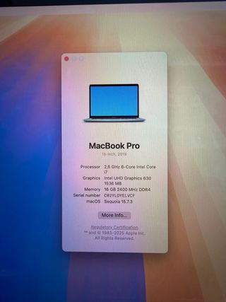 MacBook Pro 2019 15”  i7 16GB RAM 256GB SSD