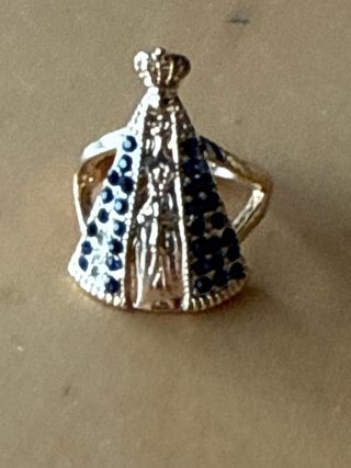 Anel Nossa Senhora de Fátima Azul Dourado