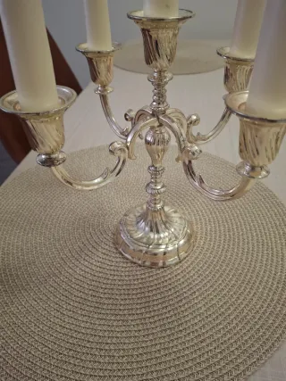 Candelabro 5 velas plata metal. Made in Germany.