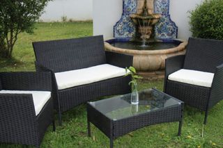 Conjunto Rattan Terraza Negro y Blanco