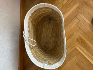 Bolso de playa tejido en paja y en piel blanca