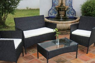 Conjunto Terraza Ratán Negro y Cristal