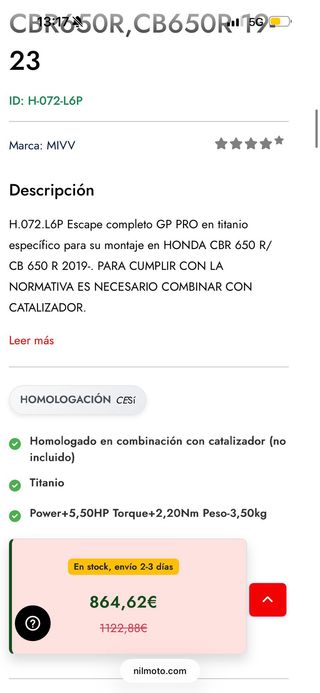 Escape Mivv GP Pro CBR 650R Homologado