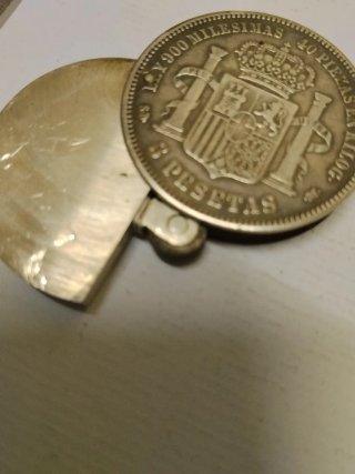 RARO Mechero Moneda 5 Pesetas Plata 1871