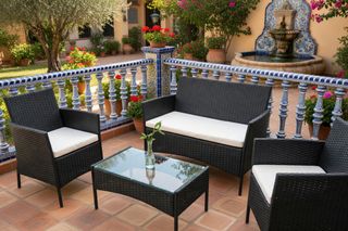 Conjunto Terraza Ratán Negro y Cristal