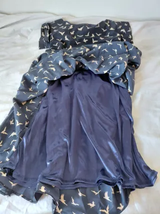 Vestido Tenki azul marino con pájaros