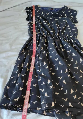 Vestido Tenki azul marino con pájaros