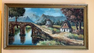 Cuadro paisaje puente y molinos