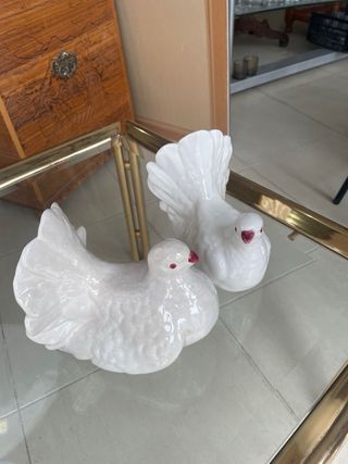 Pareja Palomas Cerámica Blancas