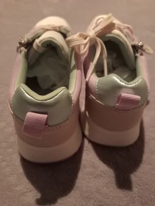 Deportivos mujer cordones/cremallera beige y rosa