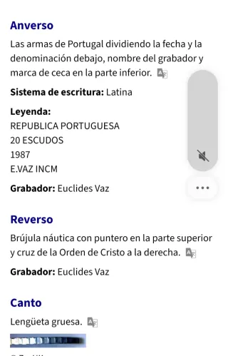 Monedas de 20 Escudos de  Portugal