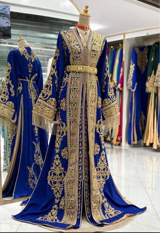 Caftán Azul Imperial Bordado Dorado