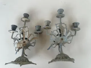 Pareja Candelabros Antiguos Latón Bailarina