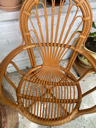 Mesa Mimbre y Cristal + Silla Mimbre