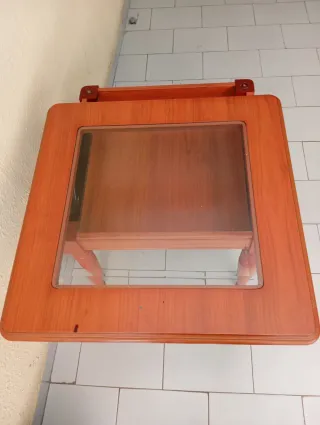 Mesa de centro elevable madera y cristal