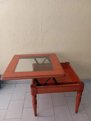 Mesa de centro elevable madera y cristal