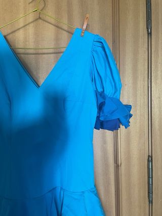 Traje de flamenca azul y turquesa