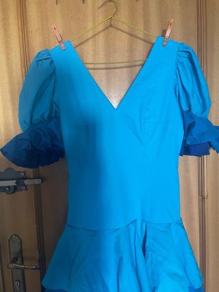 Traje de flamenca azul y turquesa
