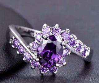 Anillo Plata Violeta Piedras Brillantes