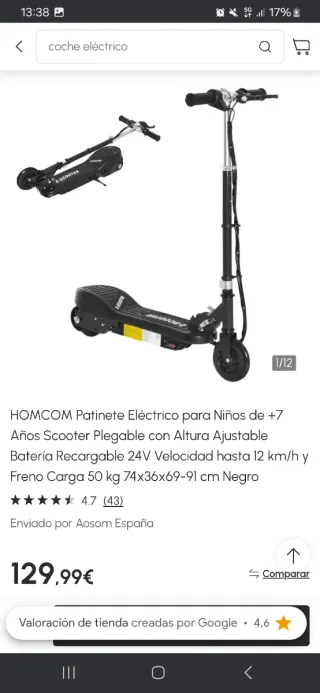 Patinete Eléctrico HOMCOM Niños +7 Años