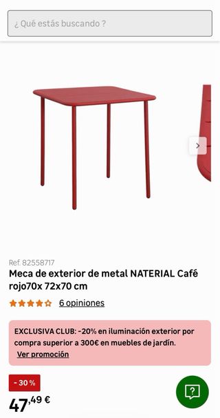 Mesa exterior metal roja 70x70