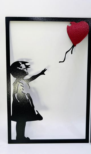Set 2 quadretti stile Banksy bambine con palloncin