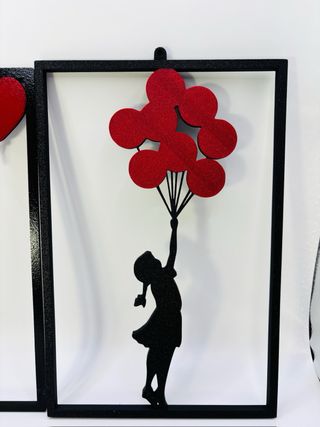 Set 2 quadretti stile Banksy bambine con palloncin