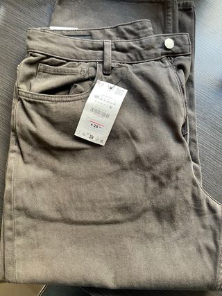 Pantalón Zara Tapered Wide Fit T.46 Marrón