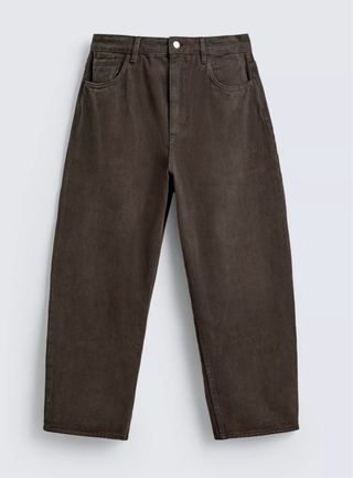 Pantalón Zara Tapered Wide Fit T.46 Marrón