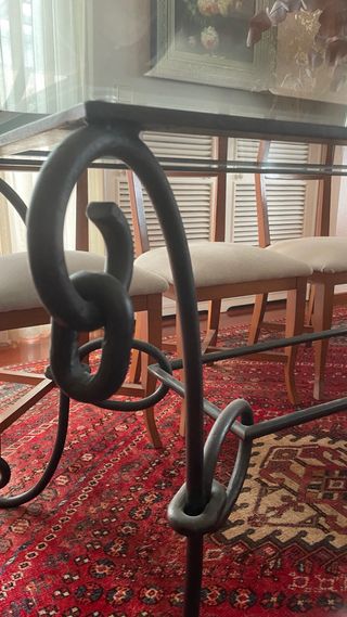 Mesa Comedor Cristal Base Hierro Forjado Negro