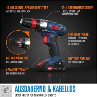 Taladro Inalámbrico Güde BS18 + Set 126 Piezas