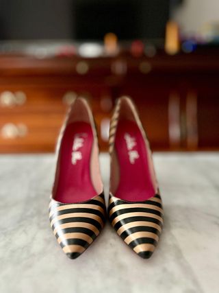 Tacones Rayas Beige y Negro