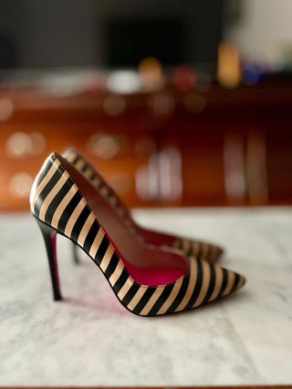 Tacones Rayas Beige y Negro