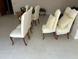 Sillas de comedor de cerezo tapizadas beige