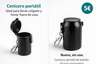 Cenicero negro portátil de bolsillo con mosquetón