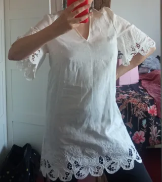 Vestido lino y encaje