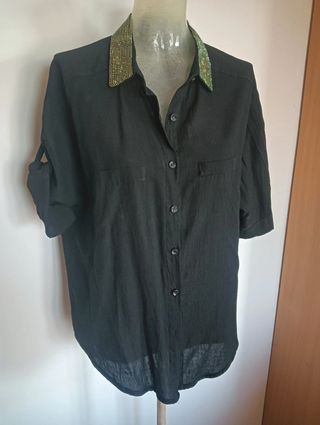 Camicia cotone nera con strass