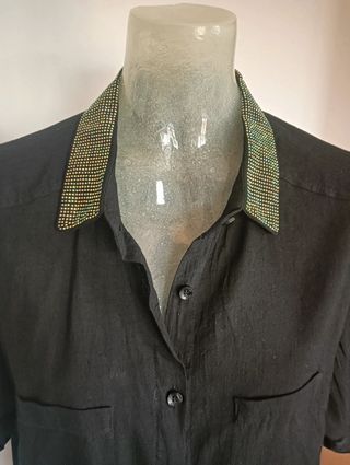 Camicia cotone nera con strass