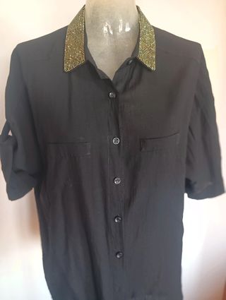 Camicia cotone nera con strass