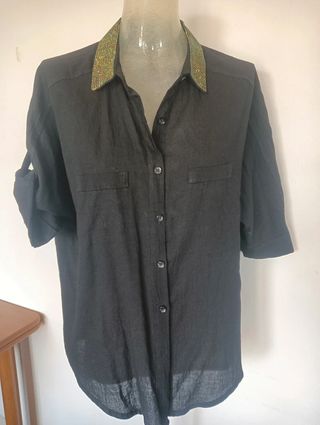 Camicia cotone nera con strass
