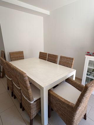 Mesa Comedor Extensible + 6 Sillas Mimbre