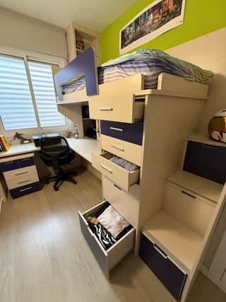 Habitación infantil estudio litera y escritorio
