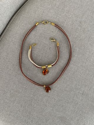 Conjunto Collar y Pulsera con Piedra Ámbar