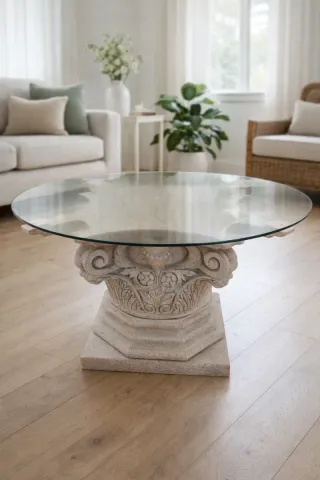 Mesa de centro cristal y marmol beige