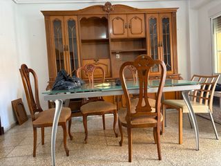 Mueble de salón antiguo madera y cristal