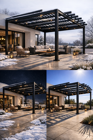 Pérgola de hierro negra y gris