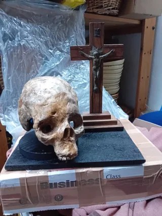 Memento mori .Scultura in creta e struttura in leg