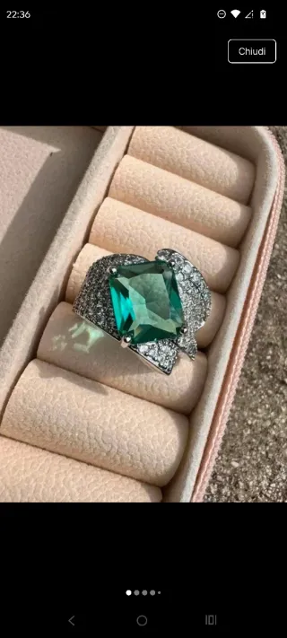 Anello Argento 925 Pietra Verde Blu